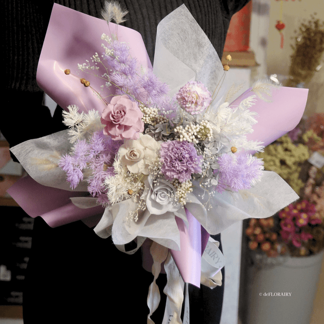 Preserved Rose & Carnation Bouquet | Purple Flowers | Next-Day Flower Delivery in Bristol | UK-Wide Delivery
