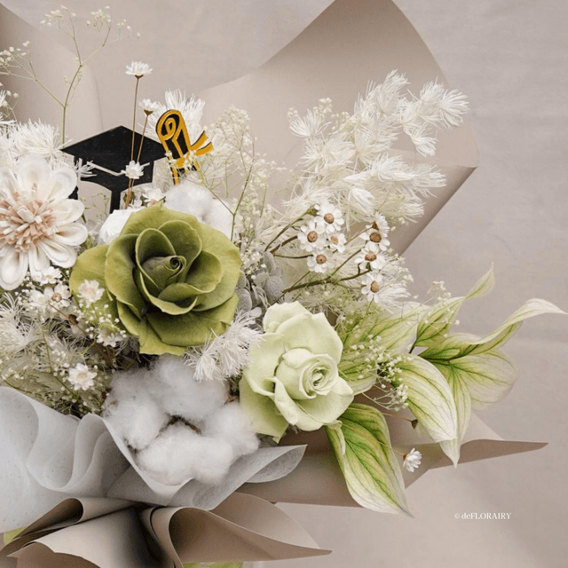 Preserved Rose & Cotton Flower Bouquet | Green Flowers | Next-Day Flower Delivery in Bristol | UK-Wide Delivery