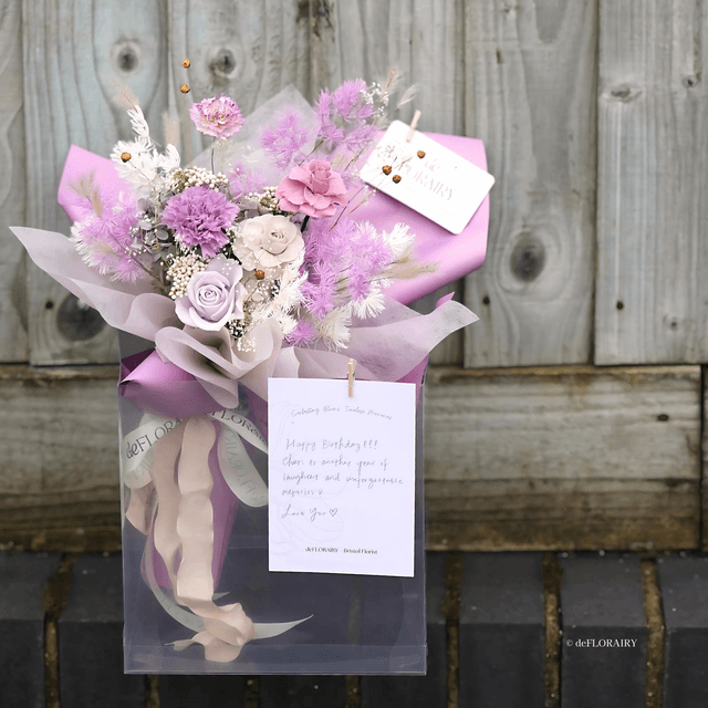 Preserved Rose & Carnation Bouquet | Purple Flowers | Next-Day Flower Delivery in Bristol | UK-Wide Delivery
