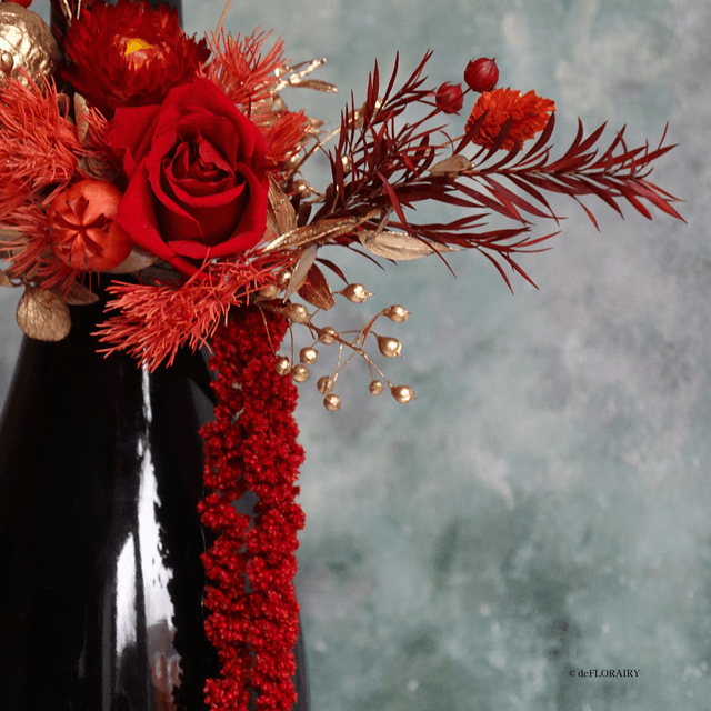 Golden Red Bottle Bouquet | Wine Decoration | Celebration | Wine Gifts