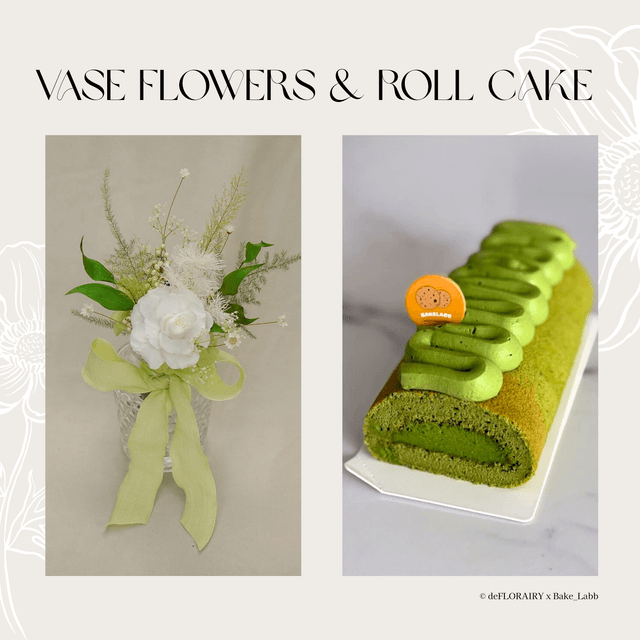 Rose: Pearl Gleam Flower in Vase & Roll Cake | Direct Home Delivery | 4 Days in Advance